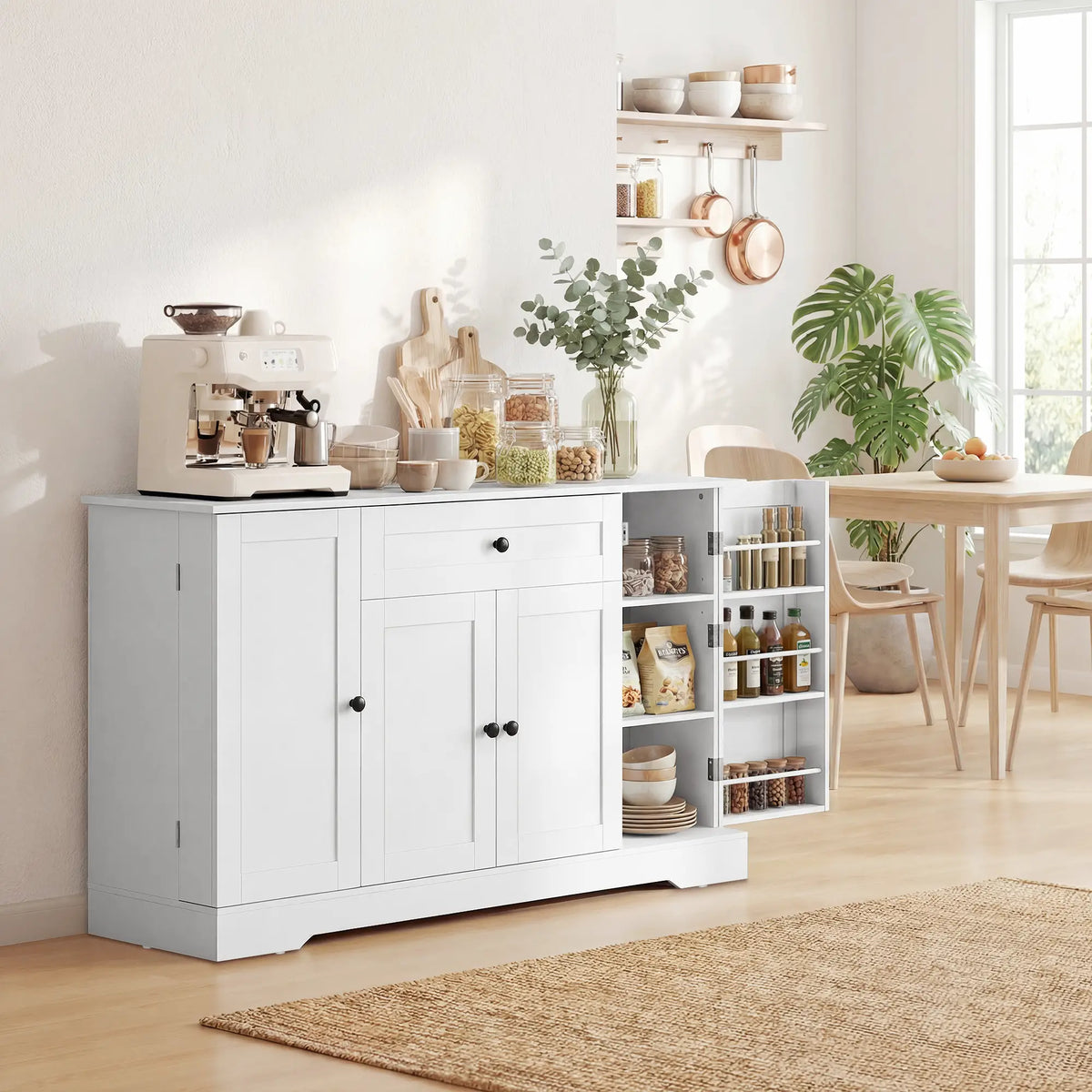 55" Kitchen Storage Cabinet With Drawer, Adjustable Shelves, White Bar Cabinets at Gallery Canada