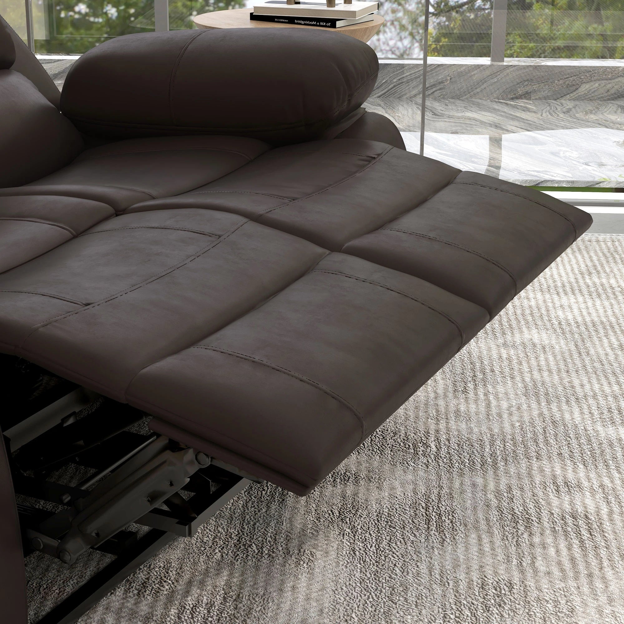 PU Leather Manual Recliner Sofa, Double Loveseat with Footrest, Brown 2-Seater Sofas at Gallery Canada