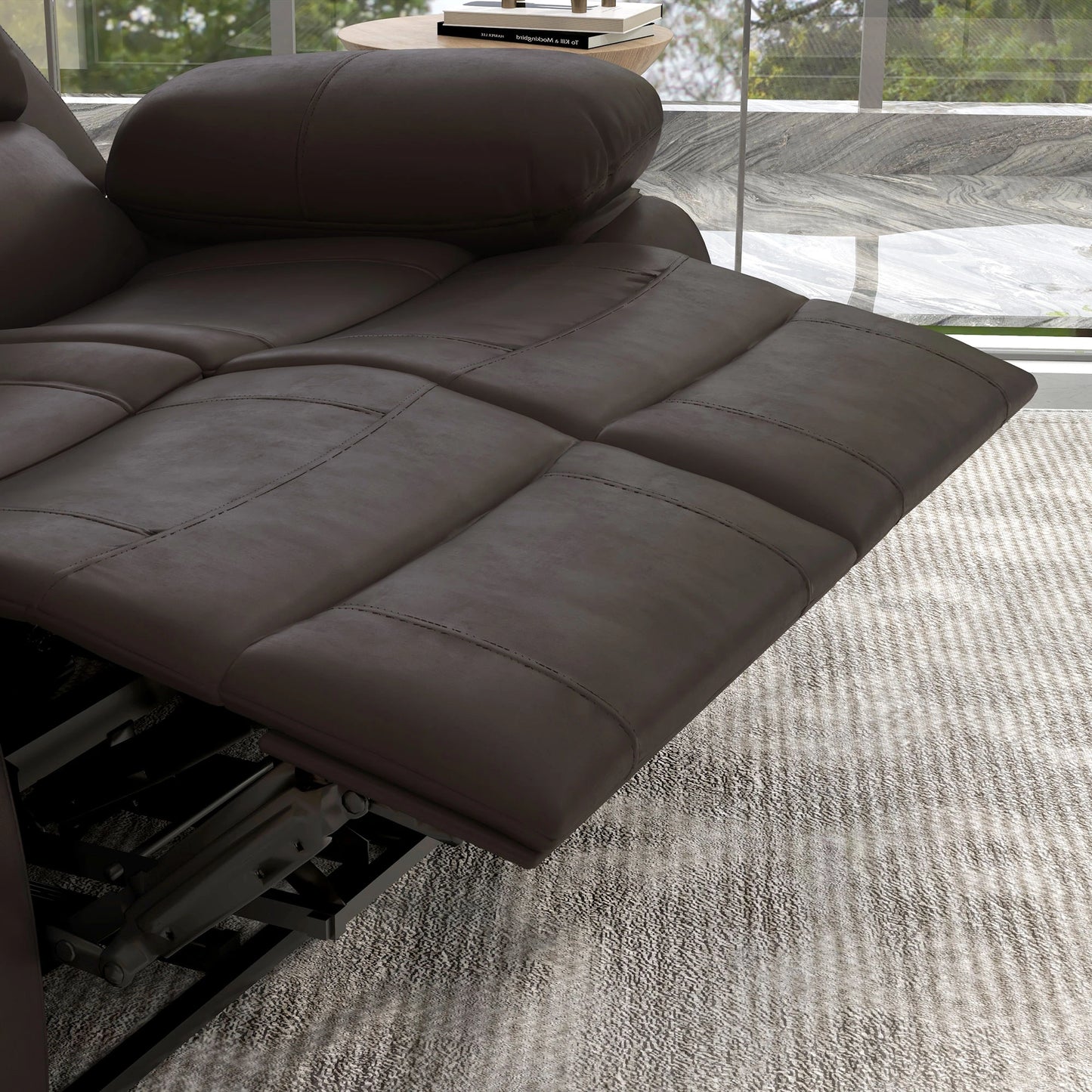 PU Leather Manual Recliner Sofa, Double Loveseat with Footrest, Brown 2-Seater Sofas at Gallery Canada