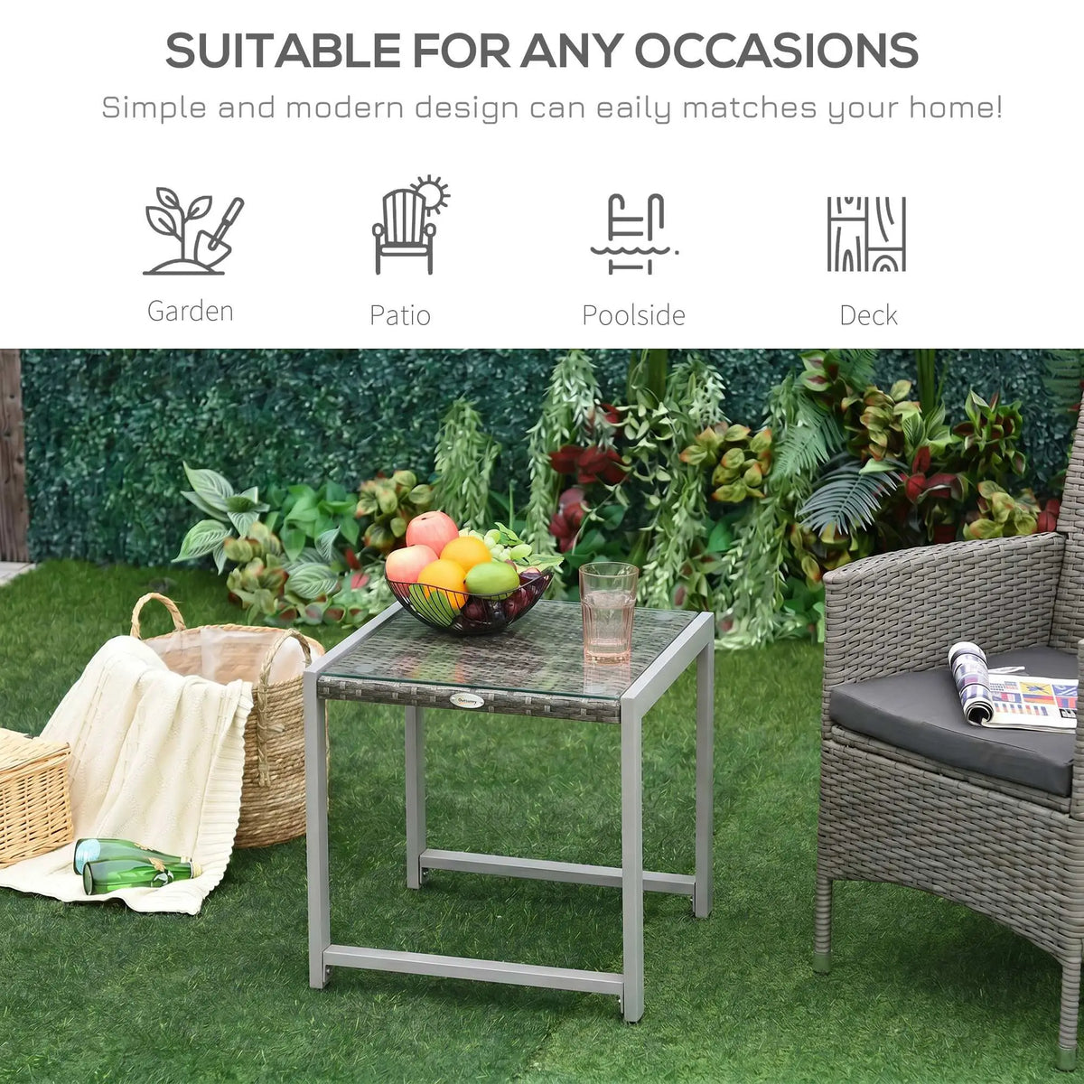 Gray Rattan Coffee Table, Glass Top Aluminum Frame Outdoor, Gray Patio Side Tables at Gallery Canada