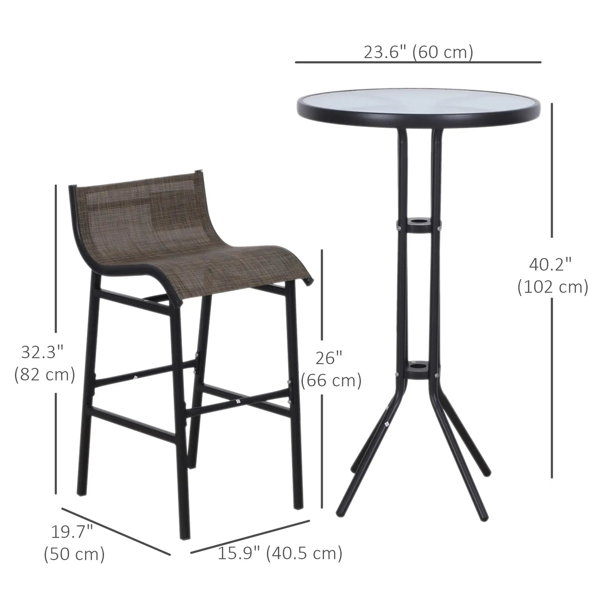 Patio Bar Set, 2 Bar Stools & Glass Table, Tan Bistro Sets at Gallery Canada