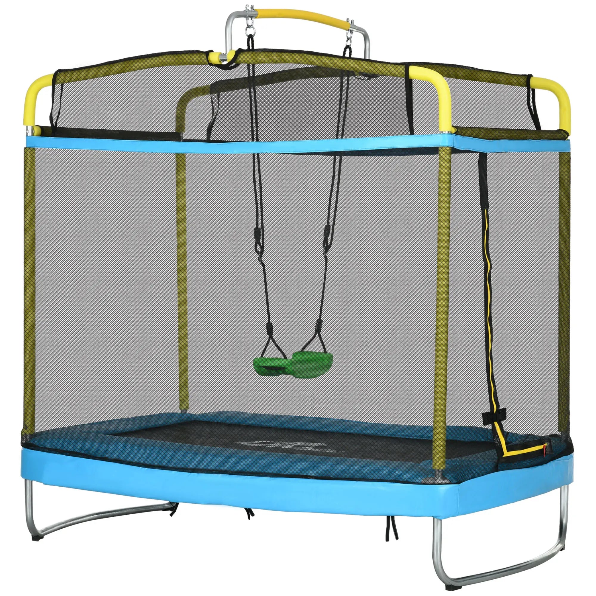 6.9FT Kids Trampoline, Safety Net, Gymnastics Bar, Swing, Indoor/Outdoor Trampolines Light Blue, Yellow, Black at Gallery Canada