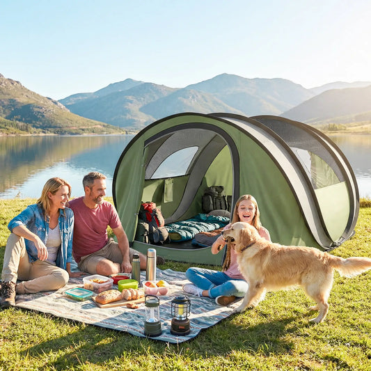 4-5 Person Pop-Up Camping Tent, Waterproof, 2 Doors 2 Windows, Green Camping Tents Army Green at Gallery Canada