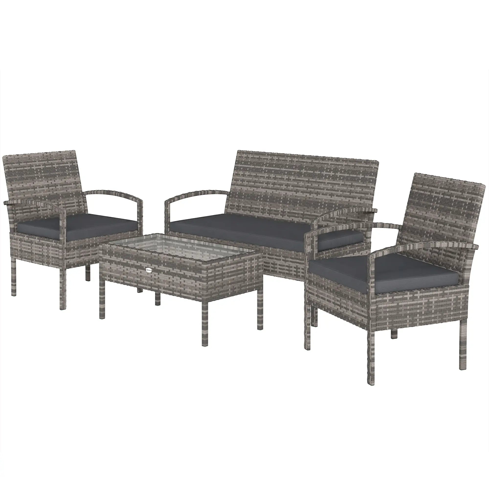 4-Piece Patio Furniture Set, Loveseat, 2 Armchairs, Coffee Table, Dark Grey Patio Furniture Sets Grey at Gallery Canada