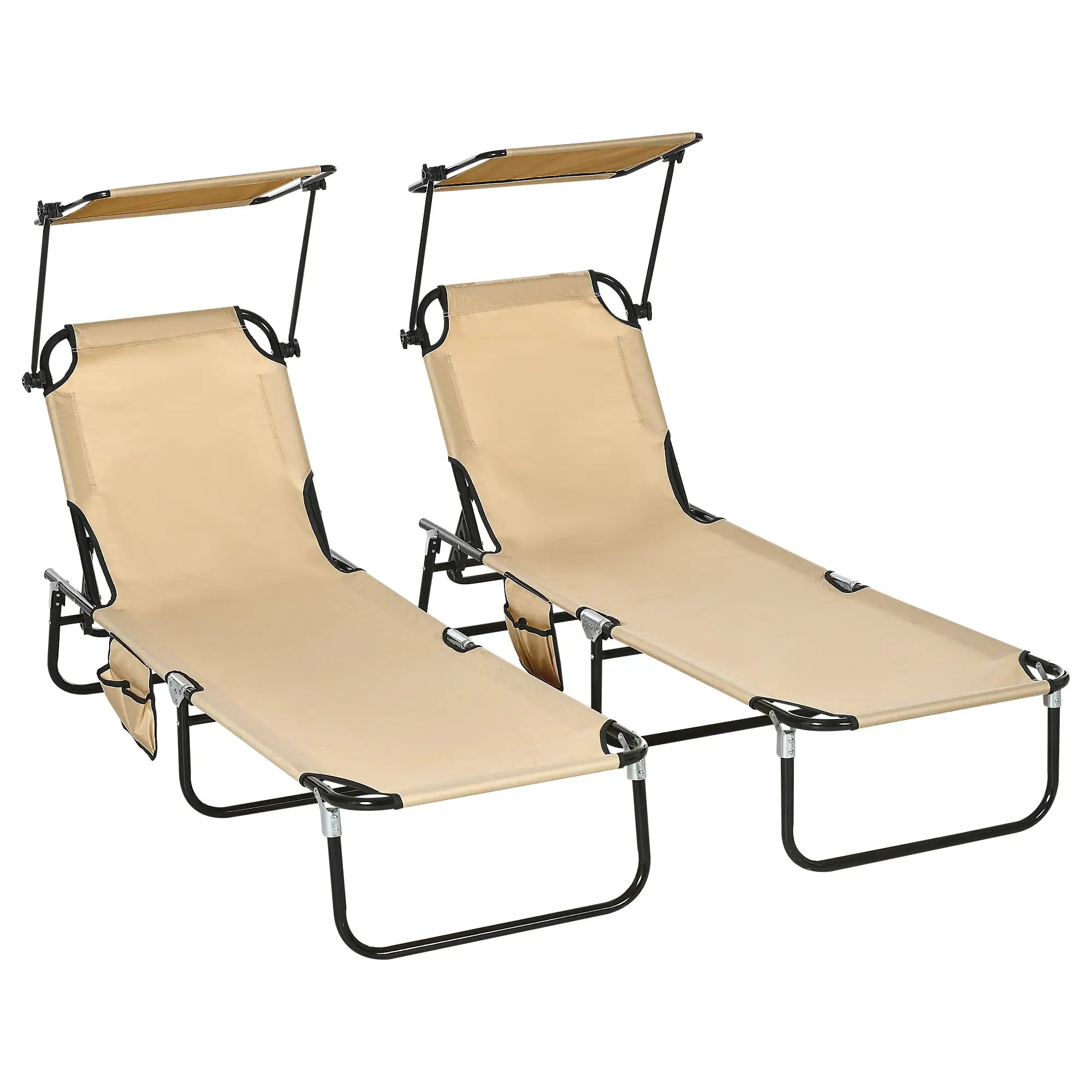 2 Piece Folding Chaise Lounges, Reclining Back, Sunshade, Pool, Beach, Patio Lounger Chairs at Gallery Canada