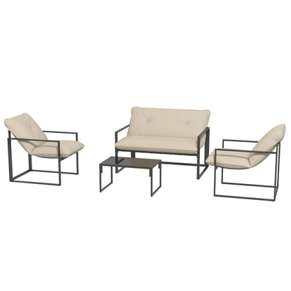 4pc Outdoor Furniture Set, Patio Conversation Set, Tempered Glass Table, Beige Patio Furniture Sets Grey, Beige, Black at Gallery Canada