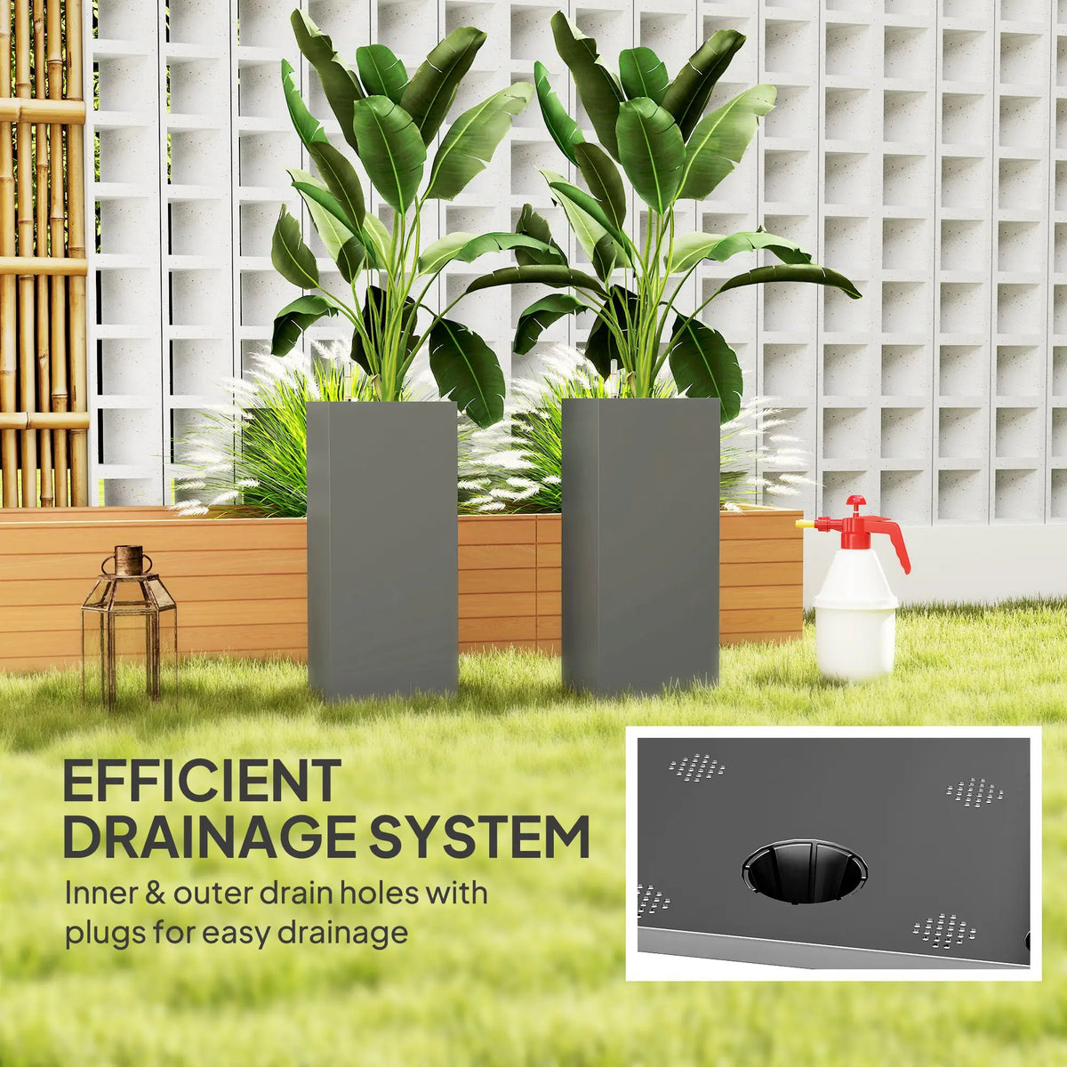 2 Pack 26 Inch Plastic Planter Box, Water Level Indicator, Dark Grey Garden Accessories at Gallery Canada