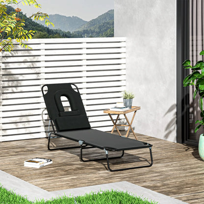Adjustable Outdoor Lounge Chair, Folding Chaise with Face Hole, Black Lounger Chairs at Gallery Canada