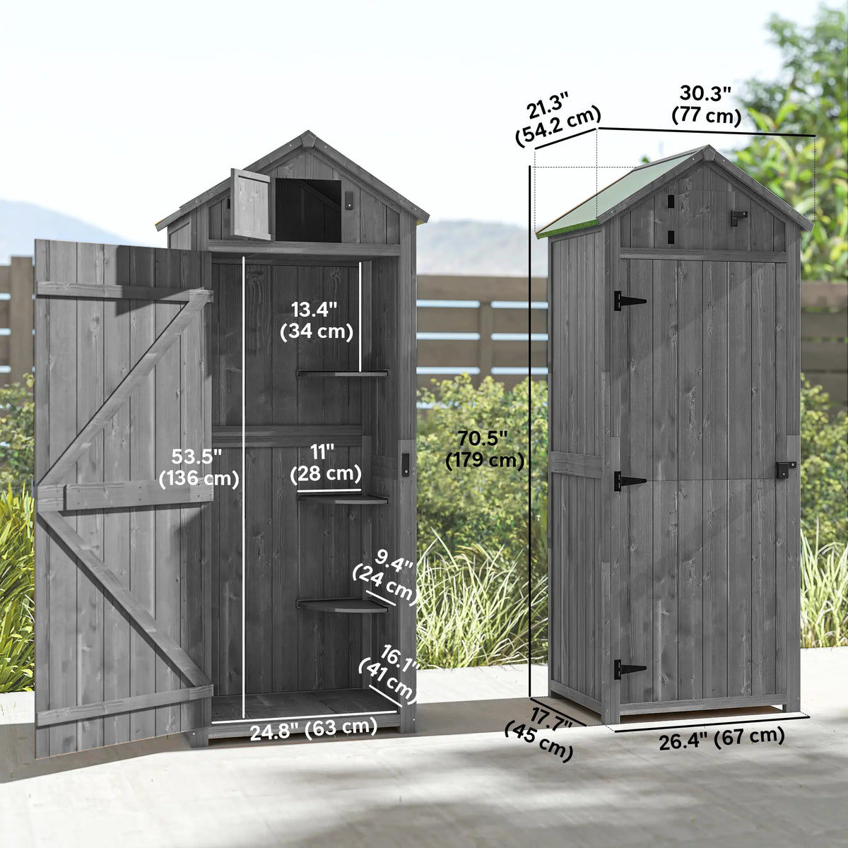 30" x 21" x 71" Garden Storage Shed, Water-Resistant, Grey Sheds at Gallery Canada