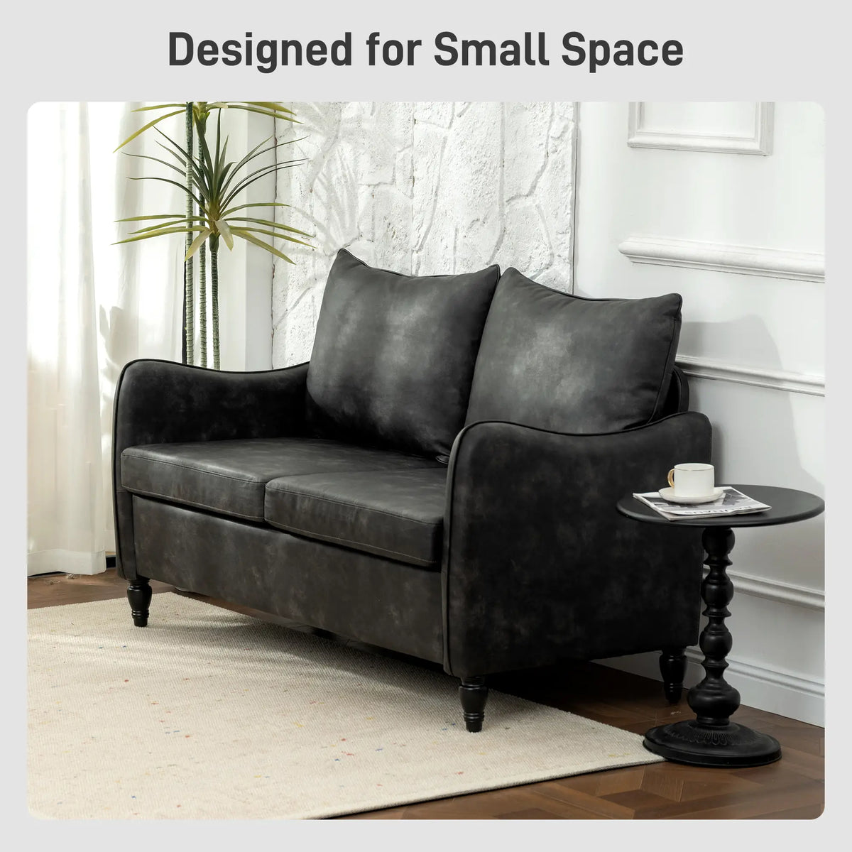 55" Loveseat Sofa, 2 Seater with Wood Legs, PU Leather, Grey 2-Seater Sofas at Gallery Canada