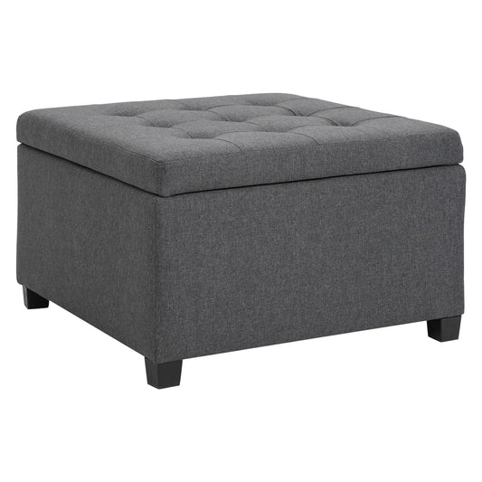 Tufted Storage Ottoman, Accent Bench Seat, Footrest Stool, Dark Grey, Dark Grey Storage Ottomans & Benches Dark Grey at Gallery Canada