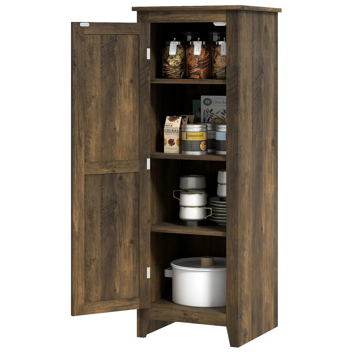 48" Farmhouse Kitchen Pantry Cabinet, Adjustable Shelves, Brown Kitchen Pantry Cabinets Brown with Wood Grain Effect at Gallery Canada