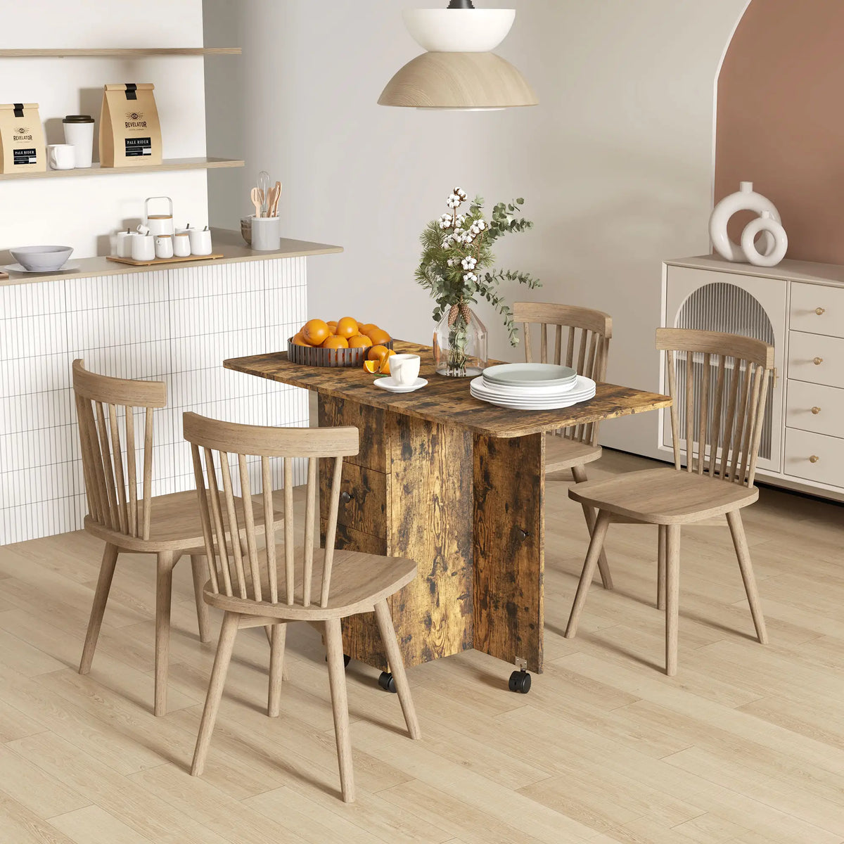 Drop Leaf Dining Table, Mobile Folding Table With Drawers, Rustic Brown, Brown Bar Tables & Dining Tables at Gallery Canada
