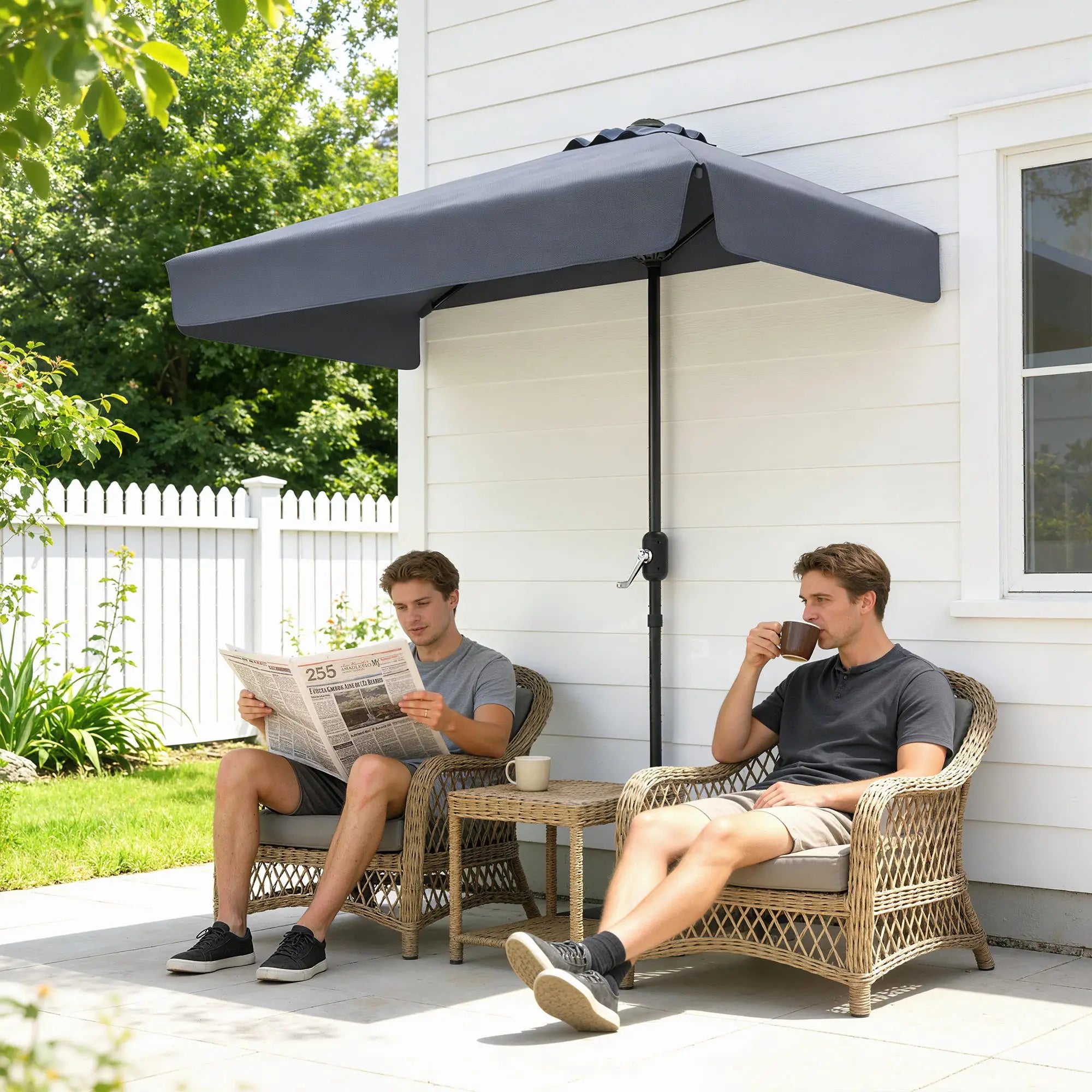 7.5ft Half Umbrella, Crank Handle, Top Vent, Dark Blue Half Round Umbrellas at Gallery Canada