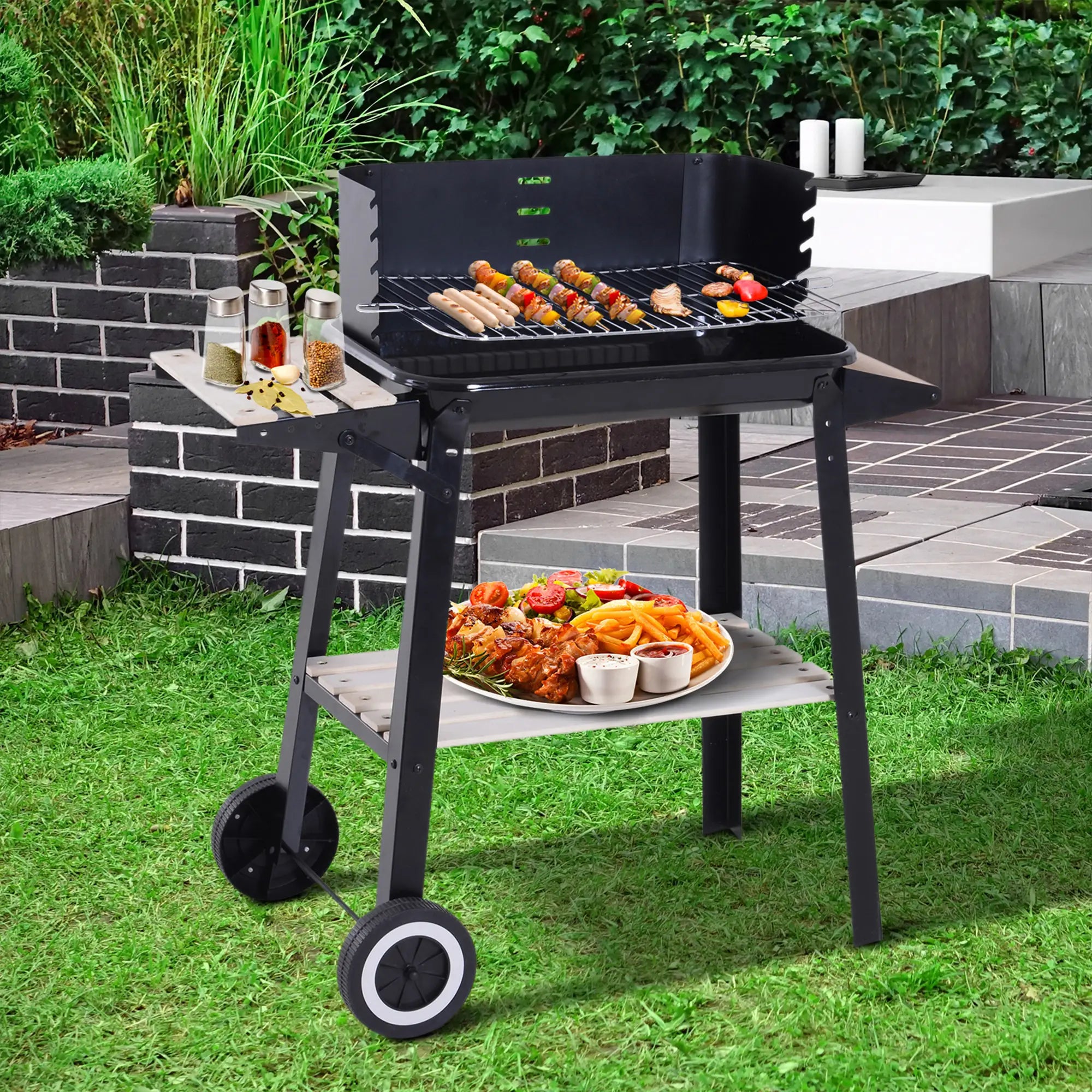 Charcoal BBQ Grill With Side Trays, Storage Shelf, Wheels Charcoal BBQ Grils at Gallery Canada