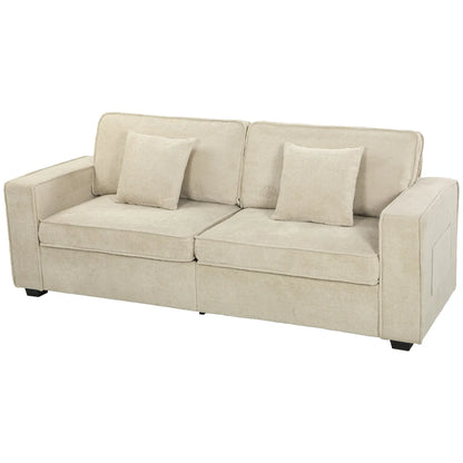3 Seater Sofa, Thick Cushion, Wide Deep Seat, 2 Pillows, Light Brown 3-Seater Sofas Light Brown at Gallery Canada