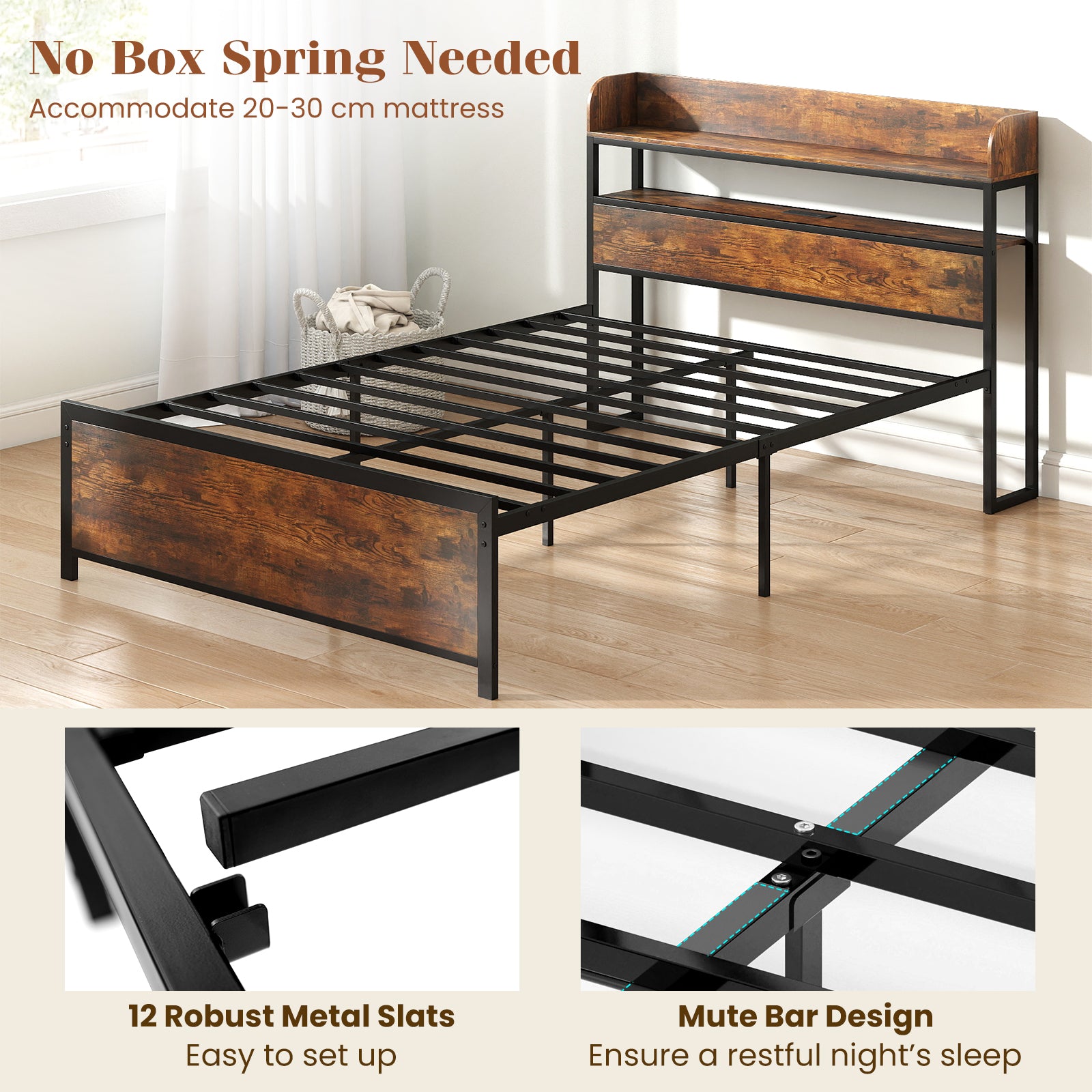 LED Bed Frame with Power Outlets and Storage Headboard-Full Size Beds & Bed Frames at Gallery Canada