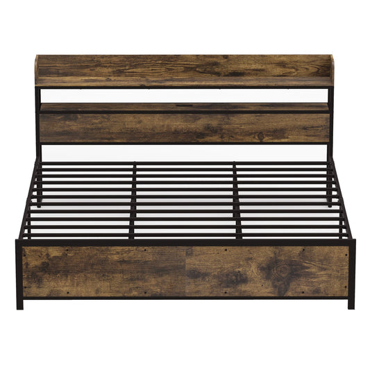 Bed Frame with Power Outlets, King Size, LED Beds & Bed Frames Rustic Brown at Gallery Canada