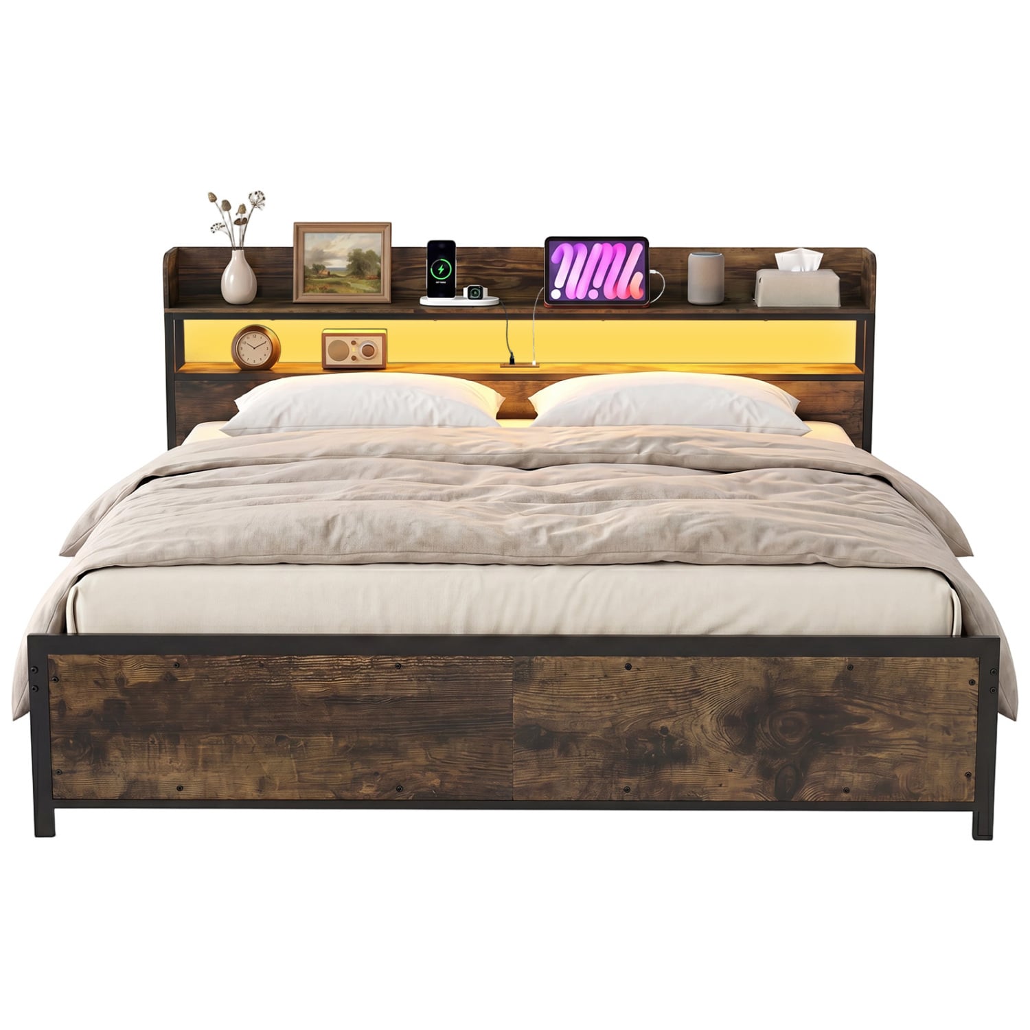 Bed Frame with Power Outlets, King Size, LED Beds & Bed Frames at Gallery Canada