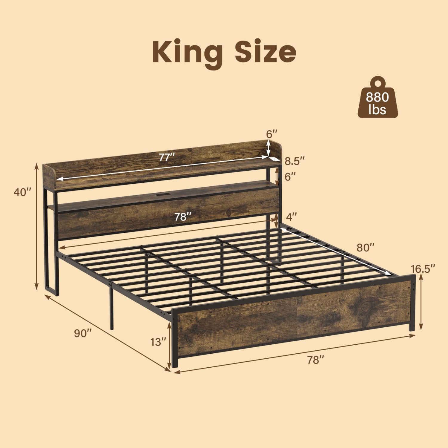 Bed Frame with Power Outlets, King Size, LED Beds & Bed Frames at Gallery Canada
