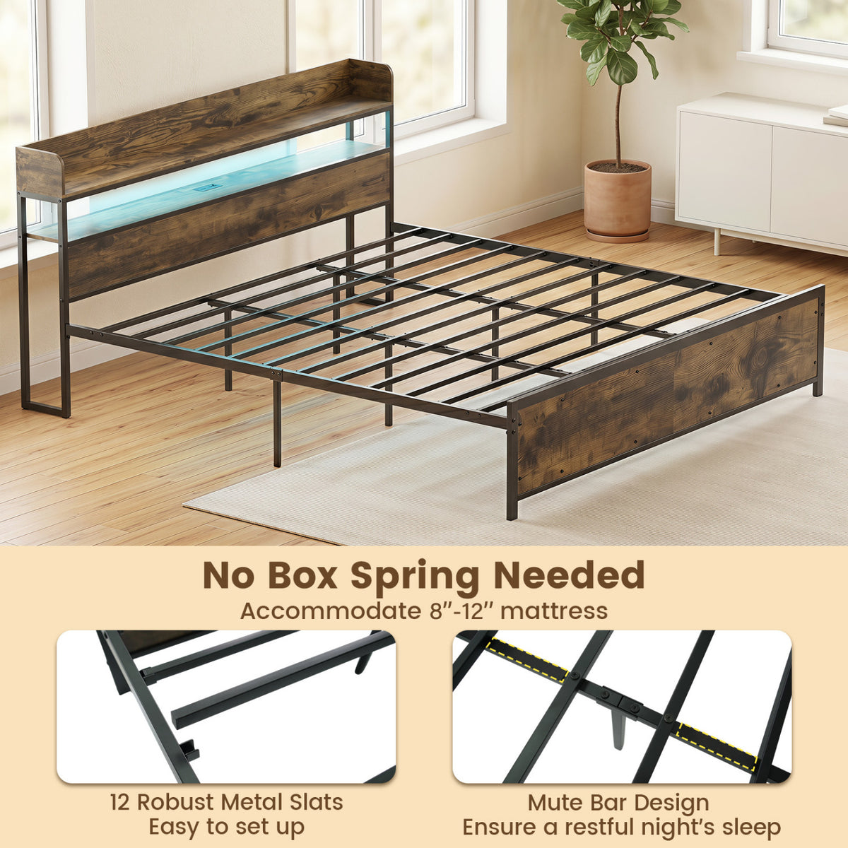 Bed Frame with Power Outlets, King Size, LED Beds & Bed Frames at Gallery Canada