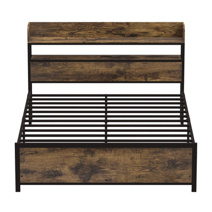 Bed Frame With Power Outlets And Storage Headboard, Queen, LED Beds & Bed Frames Rustic Brown at Gallery Canada