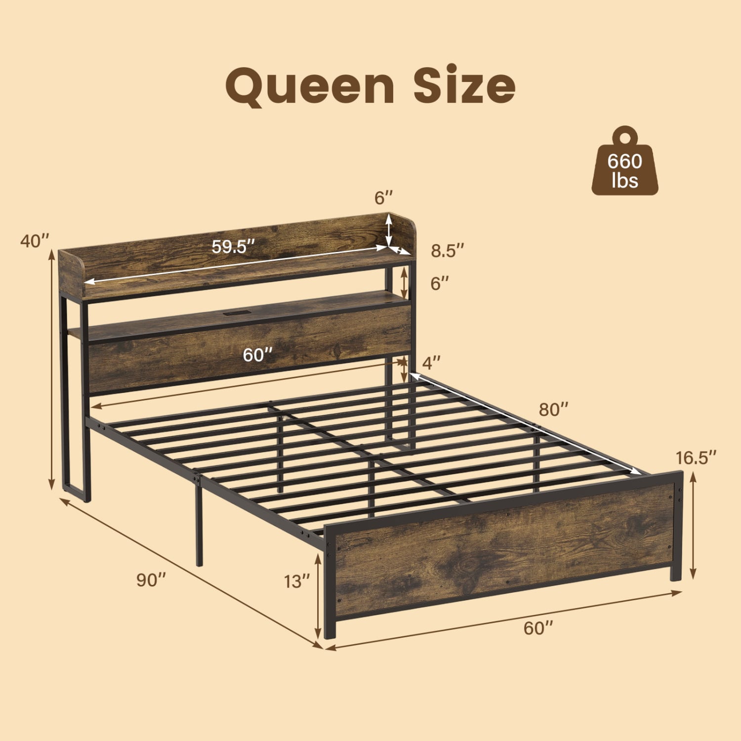 Bed Frame With Power Outlets And Storage Headboard, Queen, LED Beds & Bed Frames at Gallery Canada