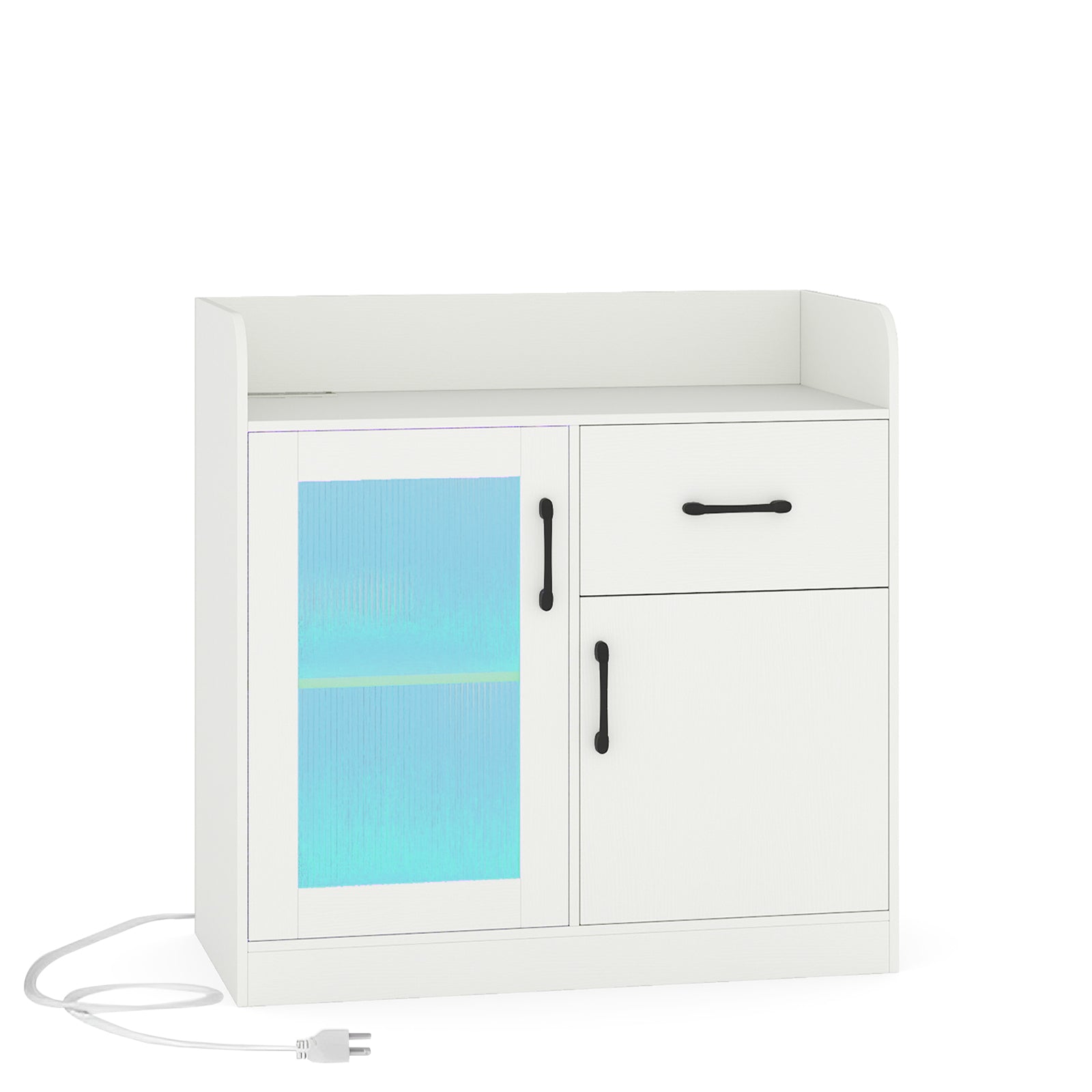 LED Buffet Sideboard with Charging Station with Drawer and Translucent Fluted Door, White Sideboards Cabinets & Buffets at Gallery Canada