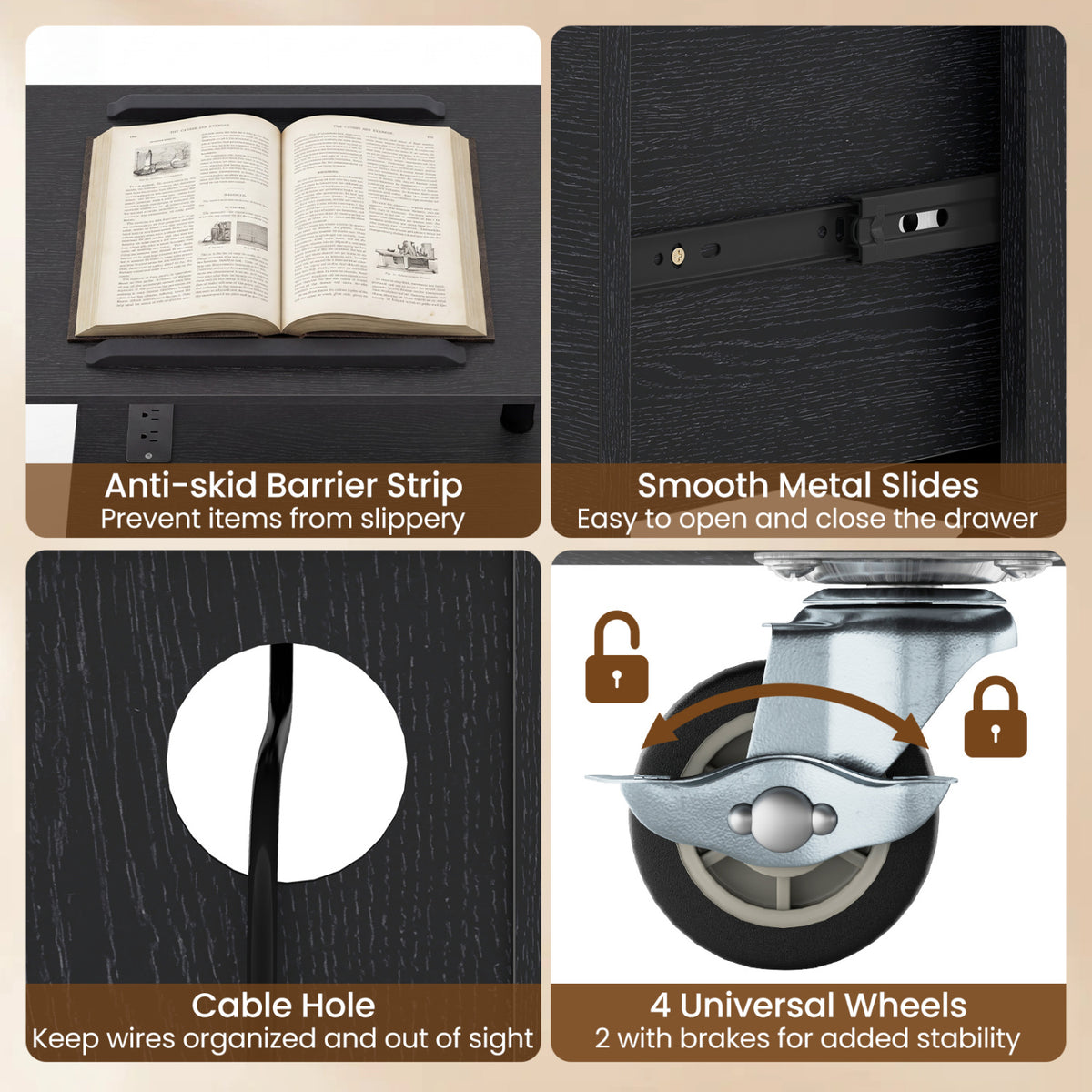 LED Nightstand with Power Outlets, Black Nightstands at Gallery Canada