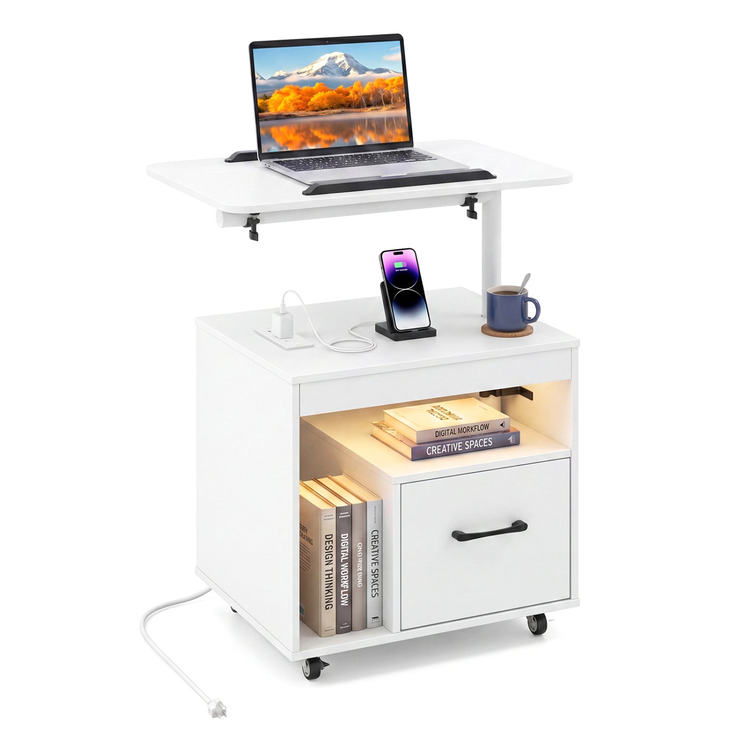 LED Nightstand with Power Outlets, White Nightstands at Gallery Canada