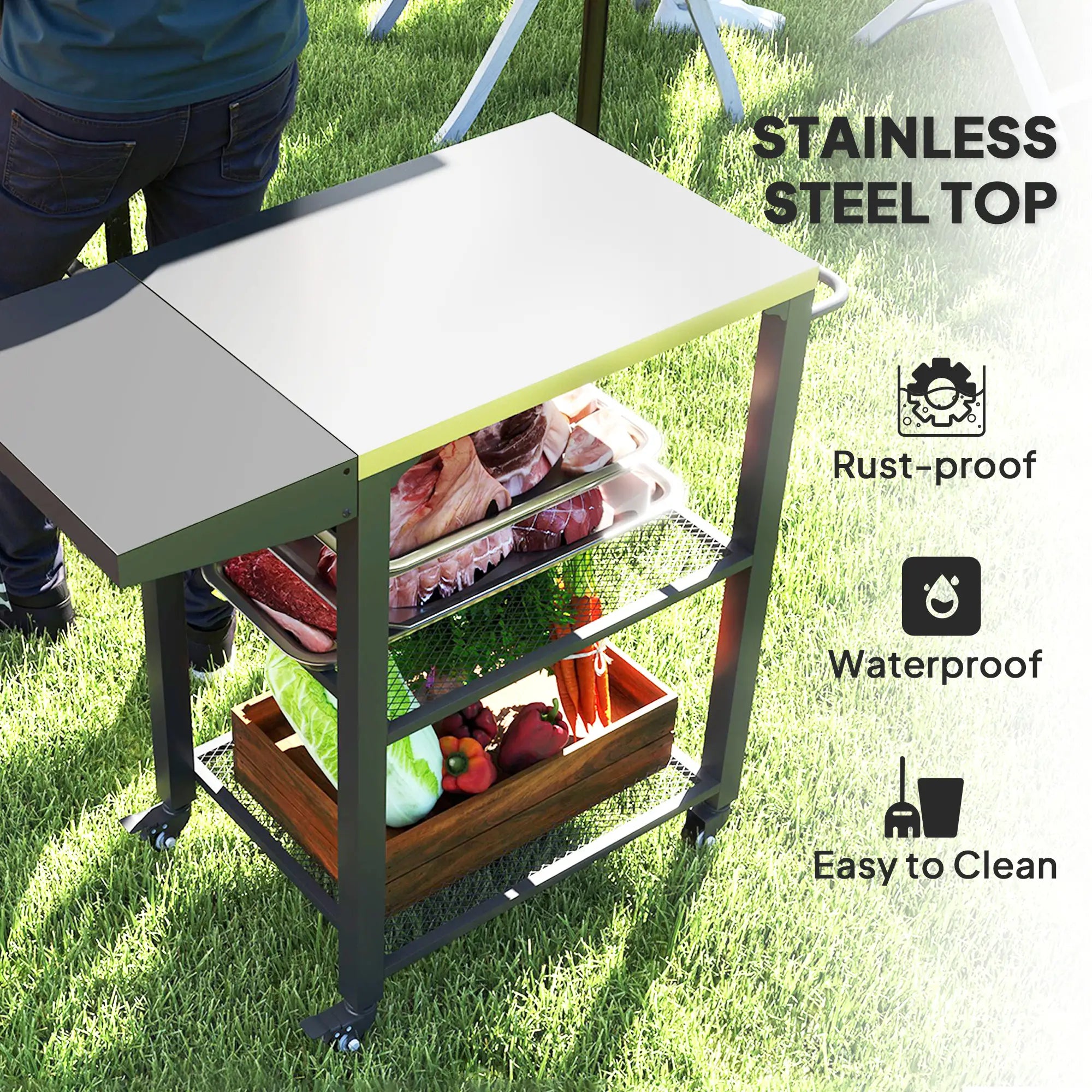 Outdoor Grill Cart With Foldable Side Table, 3-Tier Pizza Oven Stand Outdoor Grill Carts at Gallery Canada