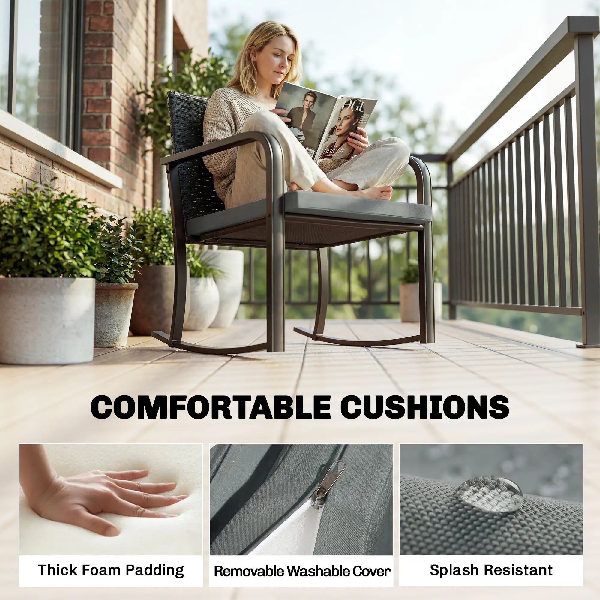 3-Piece Rocking Bistro Set, Outdoor Patio Furniture, Grey Bistro Sets at Gallery Canada