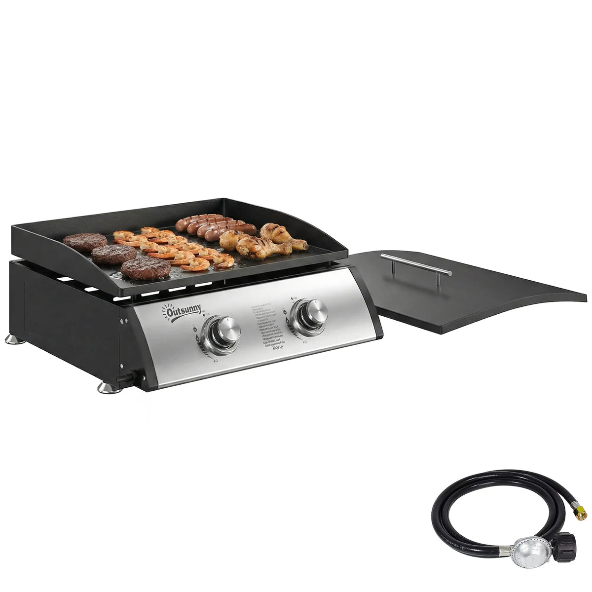 2 Burner Gas Grill, Portable Tabletop BBQ, Camping Picnic, Silver