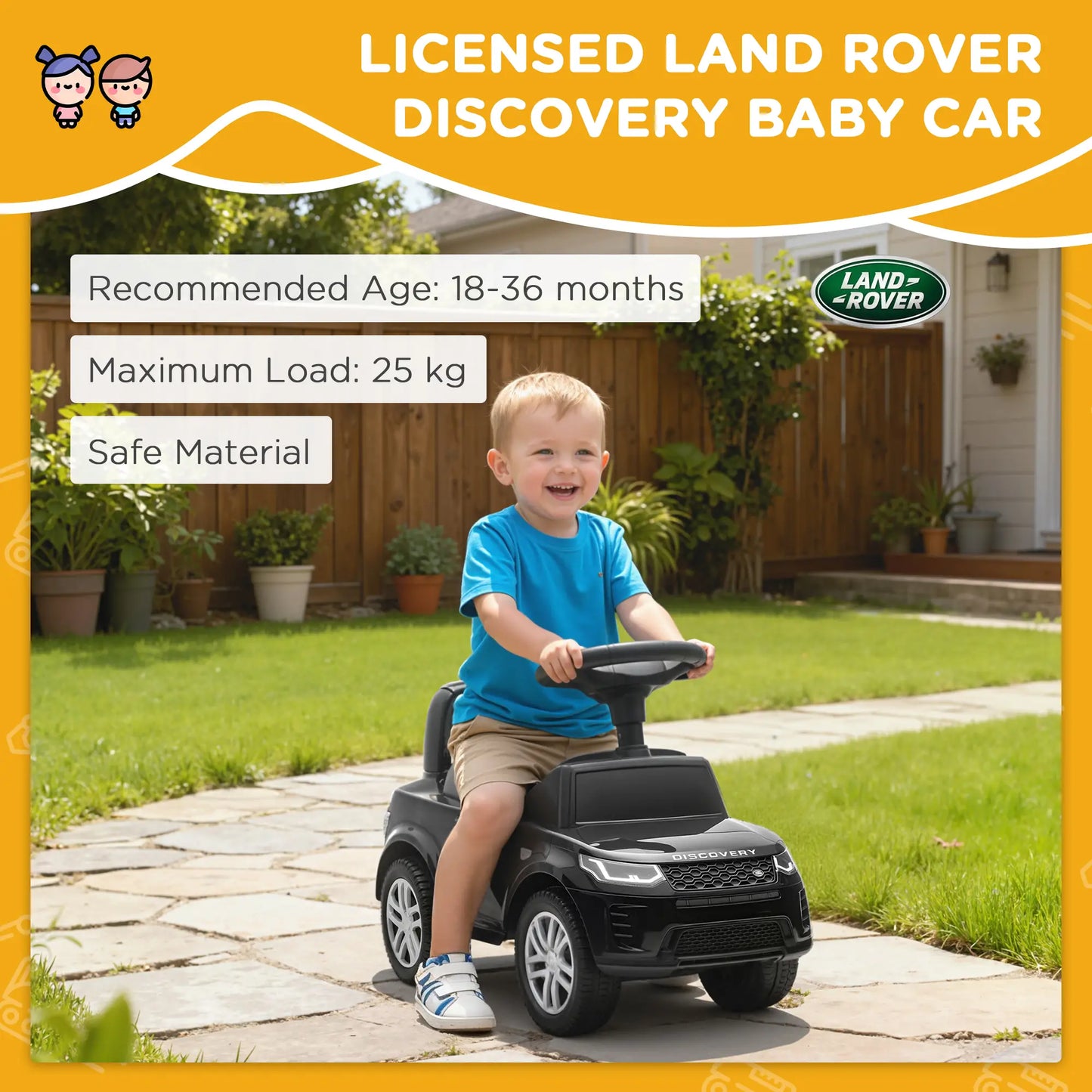 Land Rover Ride On Push Car, Anti-Tip, Black Push Cars for Toddlers at Gallery Canada