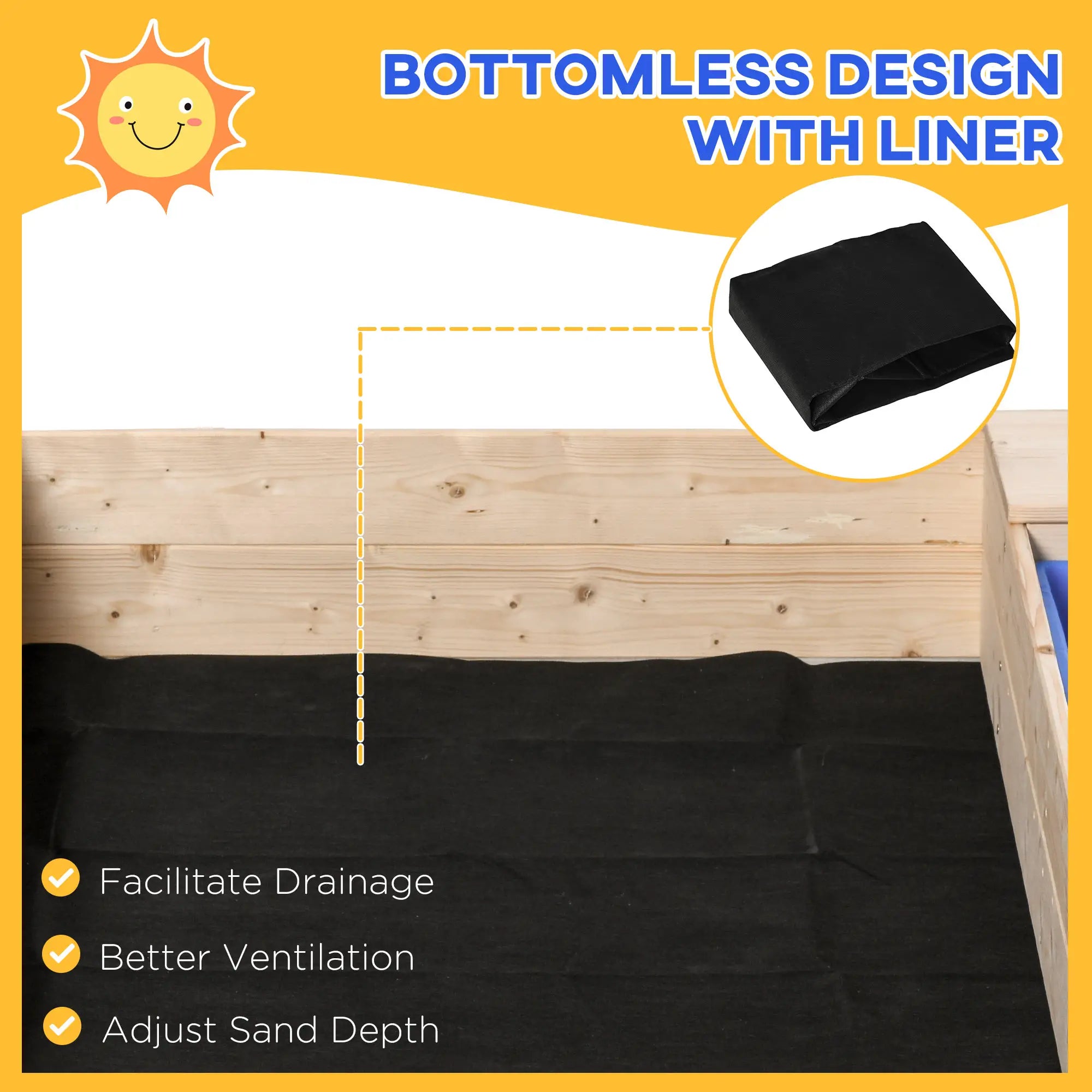 Kids Wooden Sandbox with Foldable Bench, 2 Plastic Boxes, Liner Sandboxes & Accessories at Gallery Canada