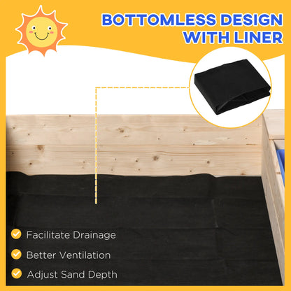 Kids Wooden Sandbox with Foldable Bench, 2 Plastic Boxes, Liner Sandboxes & Accessories at Gallery Canada
