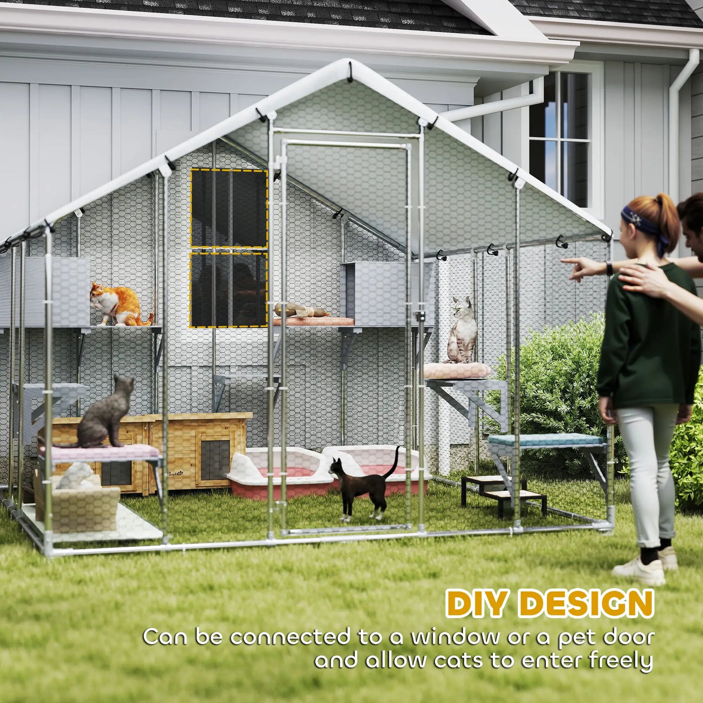 94.5" Large Metal Outdoor Catio, Waterproof Cover, 2 Resting Boxes, 7 Platforms Outdoor Cat Enclosures at Gallery Canada