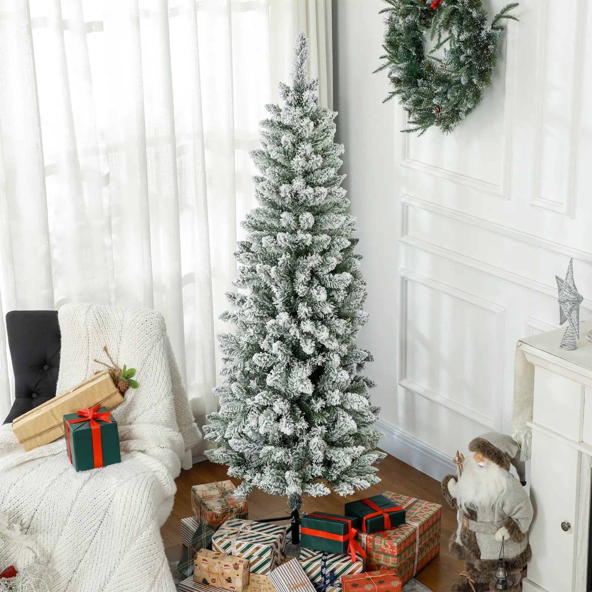 6ft Flocked Pencil Christmas Tree, 479 Branch Tips, Metal Base Pencil Christmas Trees at Gallery Canada