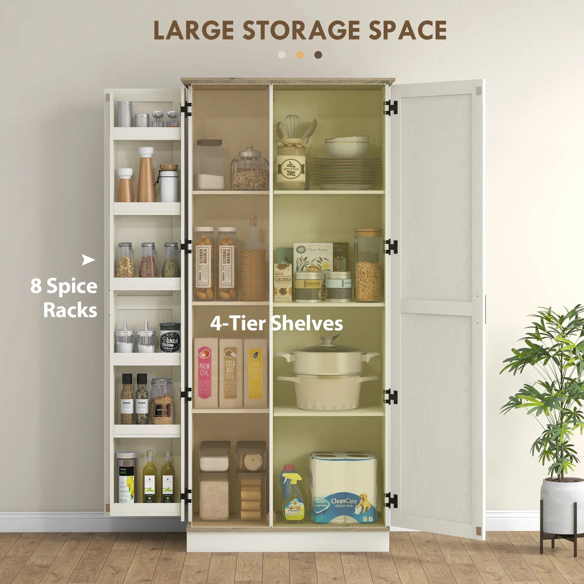 70" Tall Kitchen Pantry Cabinet, Adjustable Shelves, Cream White Kitchen Pantry Cabinets at Gallery Canada