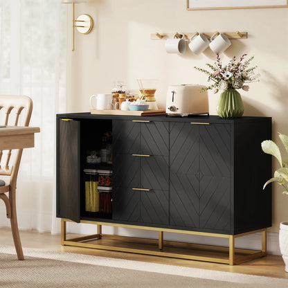 Sideboard Storage Cabinet, 3 Drawers, Adjustable Shelves, Black Kitchen Pantry Cabinets at Gallery Canada