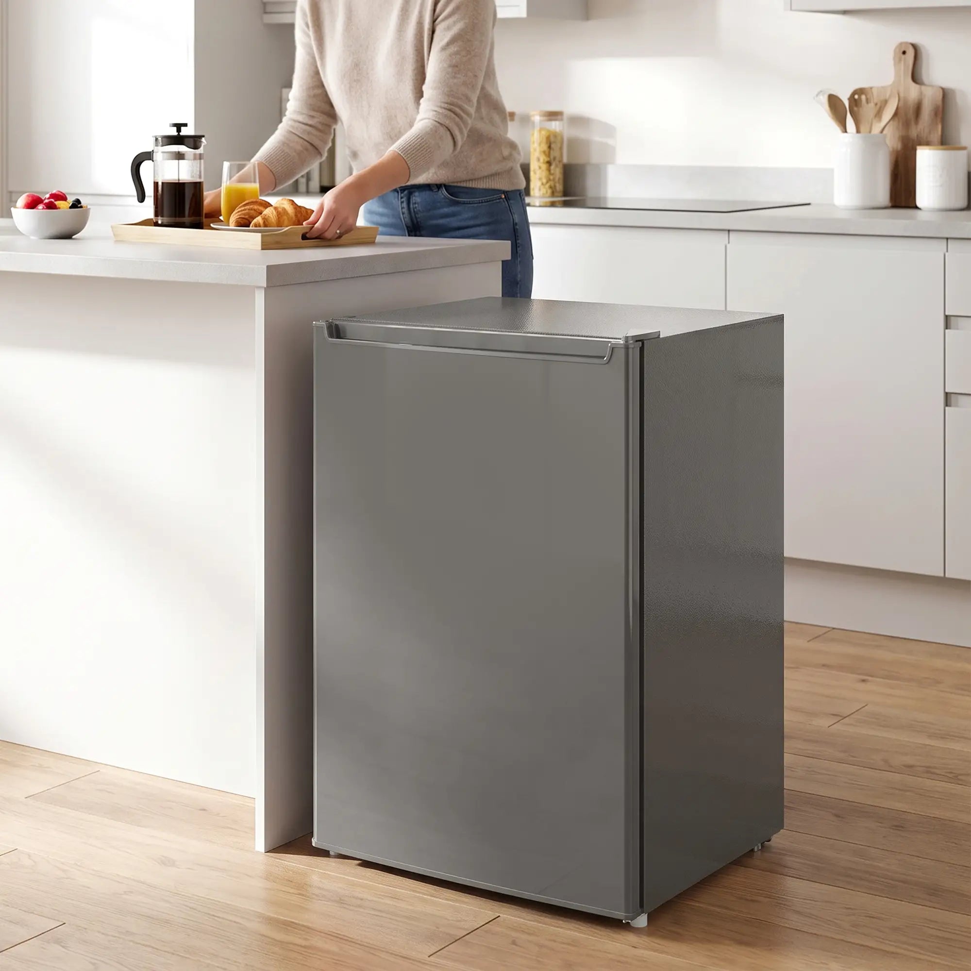 Compact Upright Freezer, 2.1 Cubic Feet, Reversible Door, Grey Small Kitchen Appliances at Gallery Canada