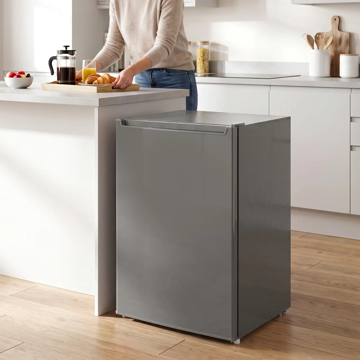 Compact Upright Freezer, 2.1 Cubic Feet, Reversible Door, Grey Small Kitchen Appliances at Gallery Canada