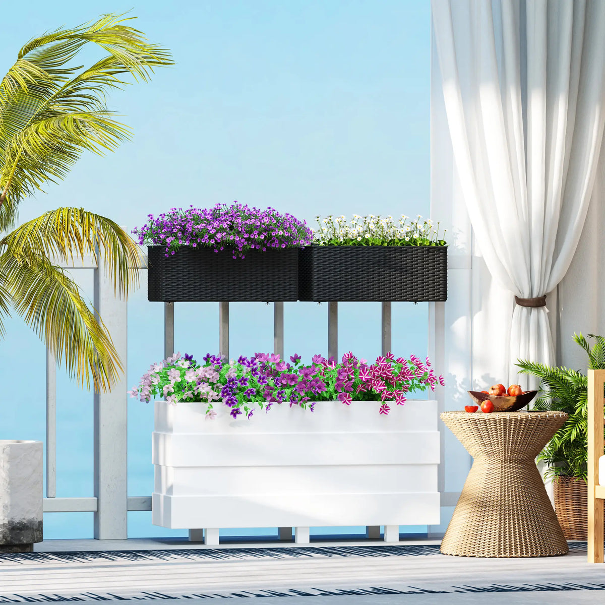 2 Pack 20 Inch Self-Watering Hanging Pots, Railing Planter, Rattan Look, Black Garden Accessories at Gallery Canada