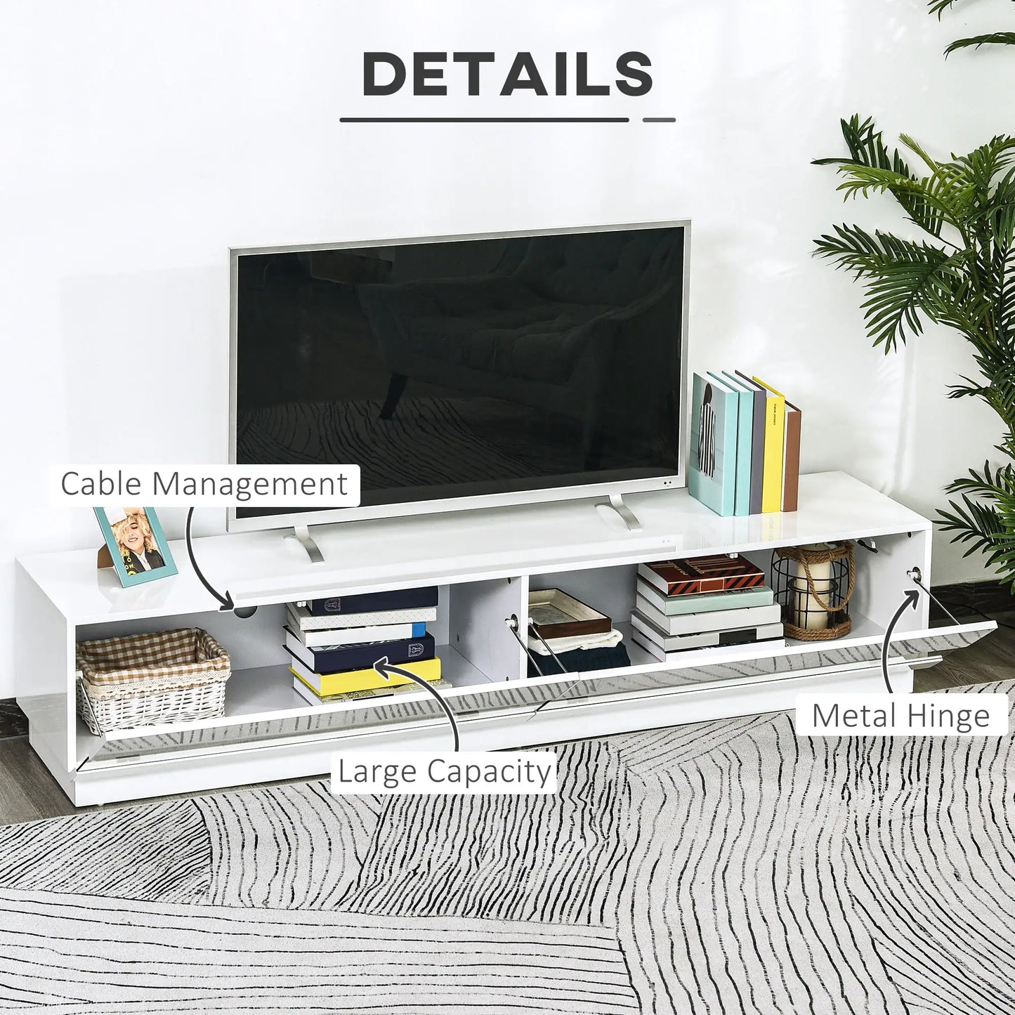 Lighted TV Stand for 75" TVs, Storage Cabinet, High Gloss, White TV Stands at Gallery Canada