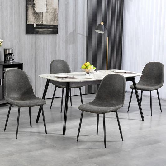 Retro Dining Table Chairs Set of 4, PU Leather Upholstered Bar Stools Dark Grey at Gallery Canada