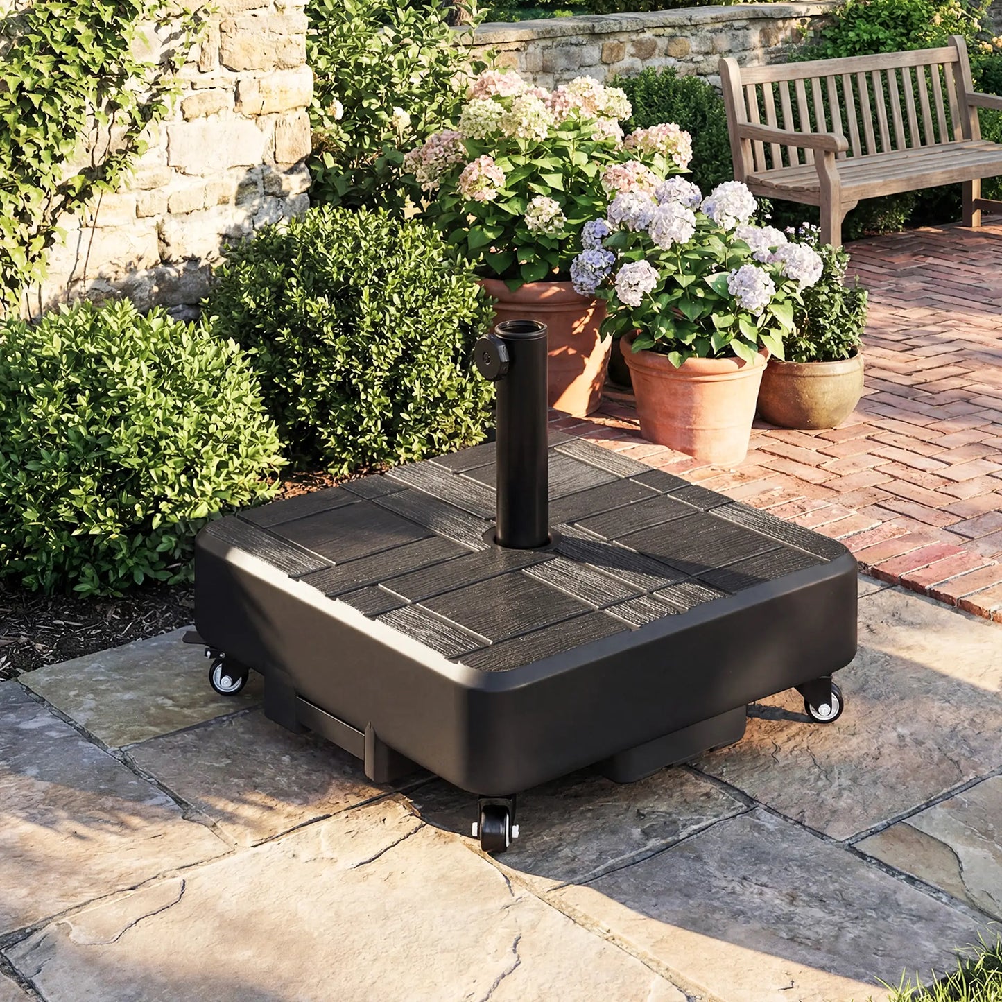 Outdoor Umbrella Base With Wheels, Fillable Stand For 1.5"/1.9" Poles, Black Umbrella Bases at Gallery Canada