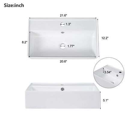 Floating Bathroom Vanity, Ceramic Basin, Right Storage, 21.5" L x 12" W x 26.5" H, Black+White Sink Cabinets at Gallery Canada