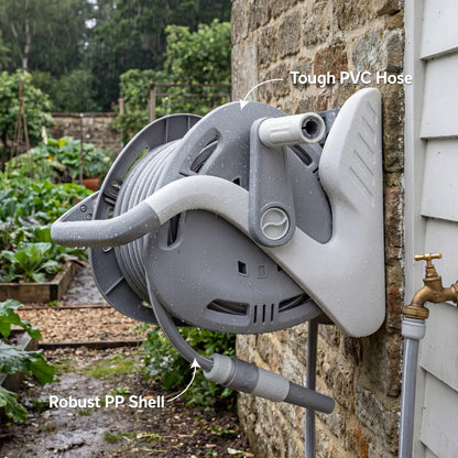 Portable Garden Hose Reel, 1/2" x 66ft Wall Mounted, Grey