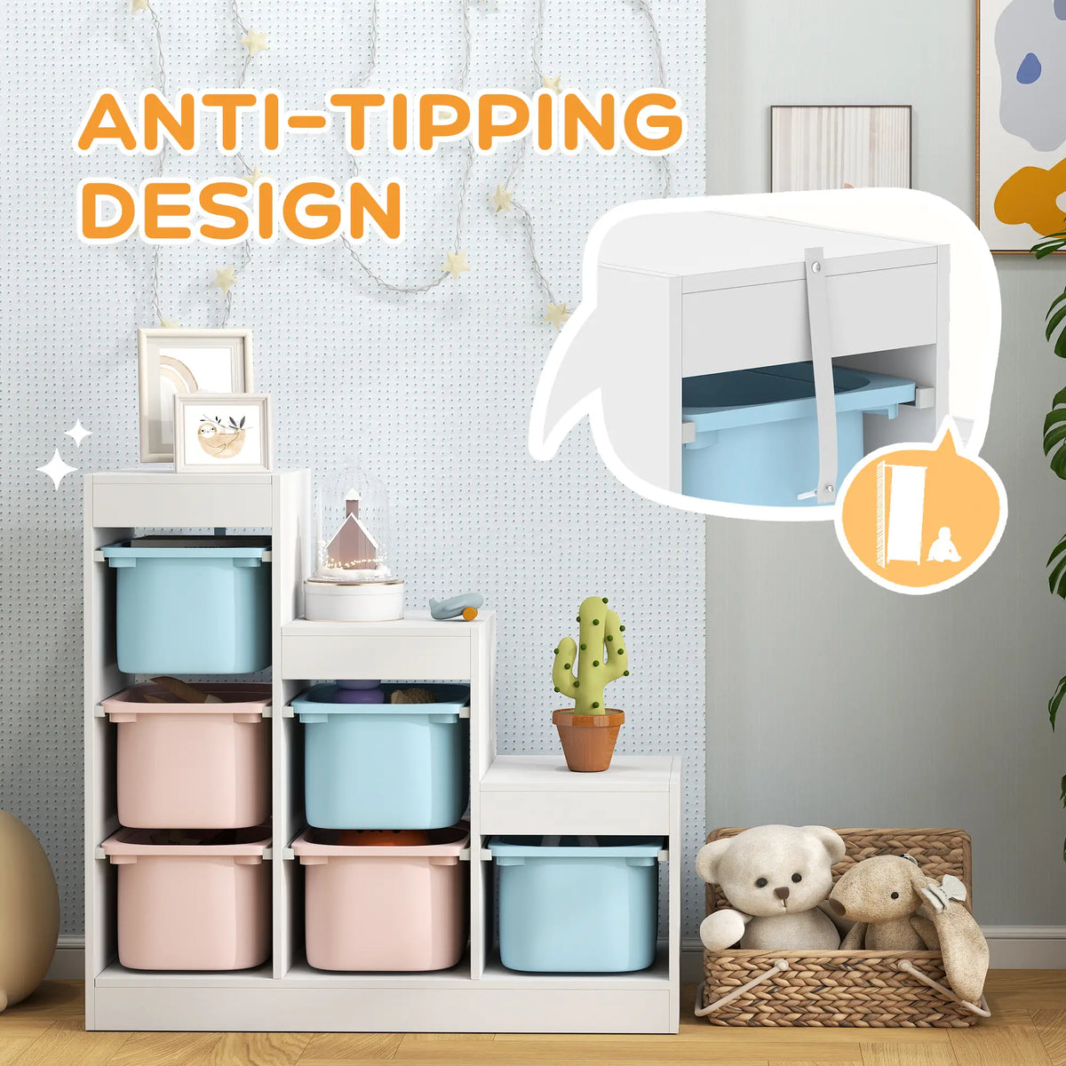 3 Layer Toy Storage Organizer, Kids Bookshelf, 6 Plastic Bins, Blue & Pink Baby & Kids Storage at Gallery Canada