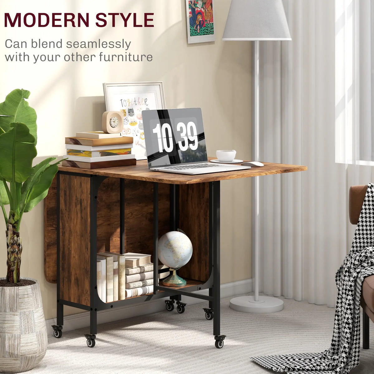 Folding Dining Table, Extendable Kitchen Table, Rustic Brown, 6 Wheels, Brown Dining Tables at Gallery Canada